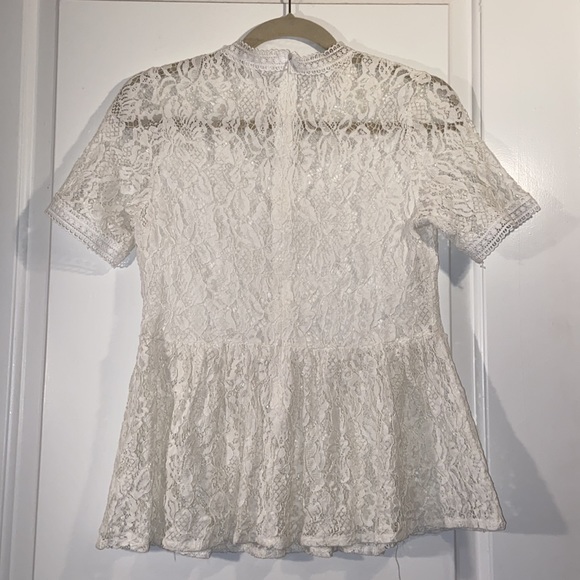 Amazon Tobrief Sheer Lace  Peplum Blouse White - Picture 2 of 10